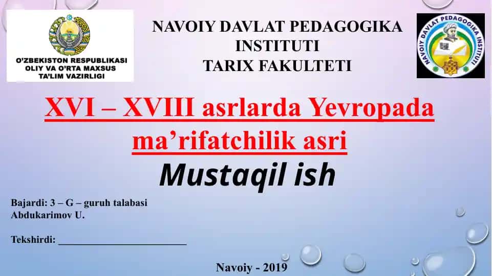 Yevropa ma’rifatchilik davrining o’ziga xos xususiyatlari