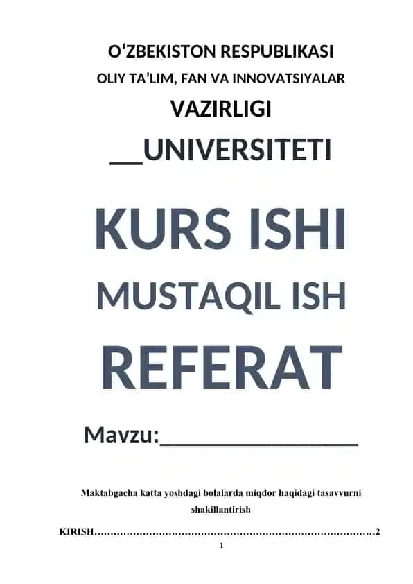 Maktabgacha katta yoshdagi bolalarda miqdor haqidagi tasavvurni shakillantirish