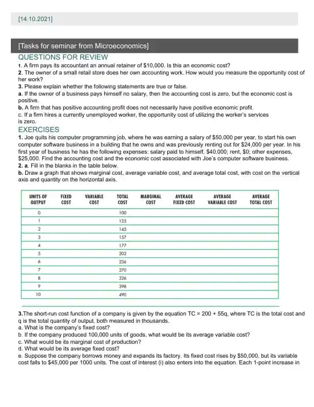 Cost Analysis in Microeconomics