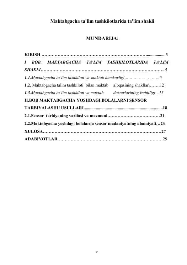Maktabgacha ta'lim tashkilotlarida ta'lim shakli
