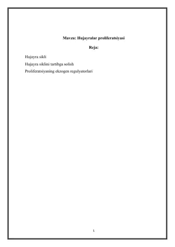 Hujayralar Proliferatsiyasi
