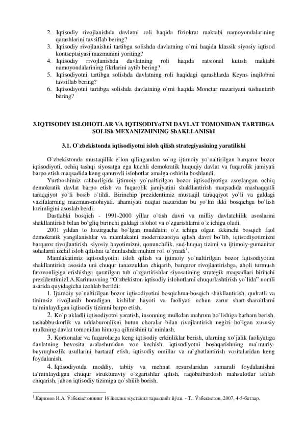 Iqtisodiy rivojlanishda davlatning roli