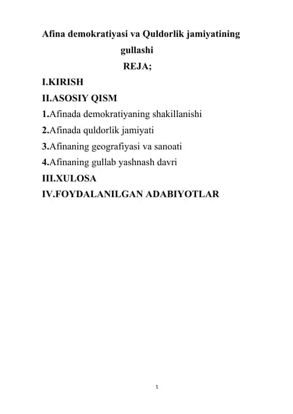Afina demokratiyasi va Quldorlik jamiyatining gullashi