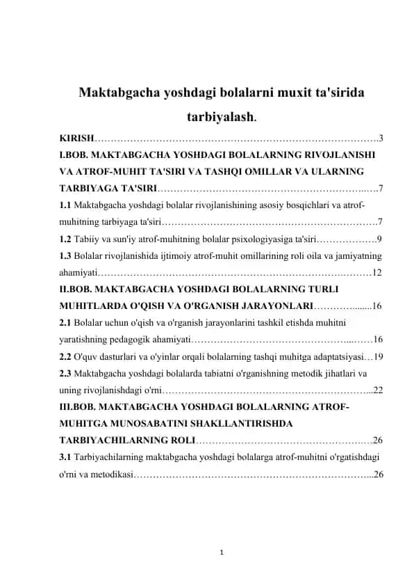Maktabgacha yoshdagi bolalarni muhit ta'sirida tarbiyalash