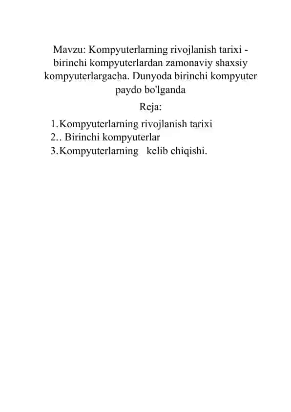 Kompyuterlarning rivojlanish tarixi