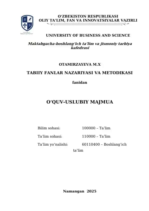 O‘QUV-USLUBIY MAJMUA