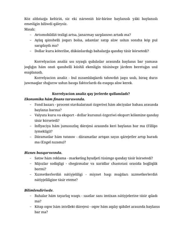 Korrelyatsion analizni o'rganish