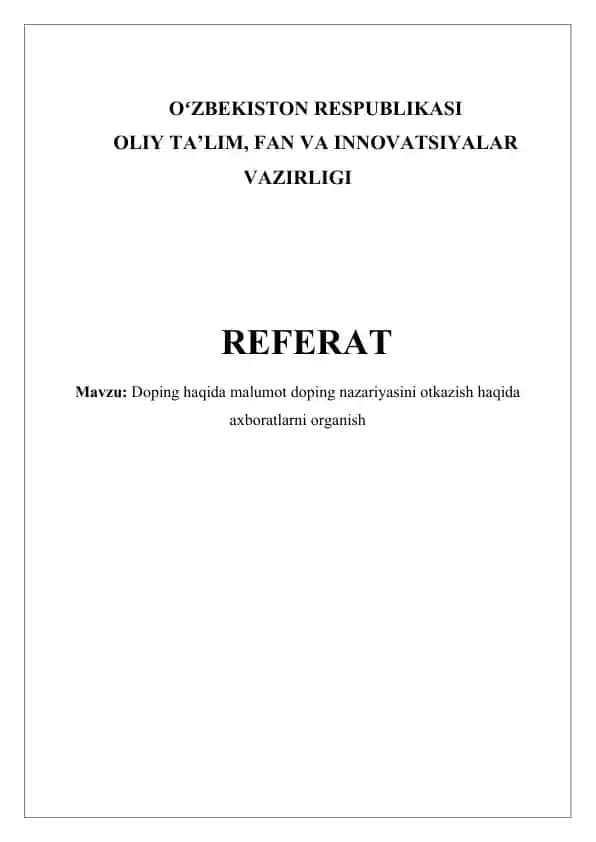 Doping haqida malumot doping nazariyasini otkazish haqida axboratlarni organish