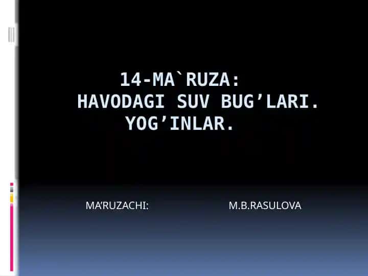 Havodagi suv bug’lari va yog’inlar