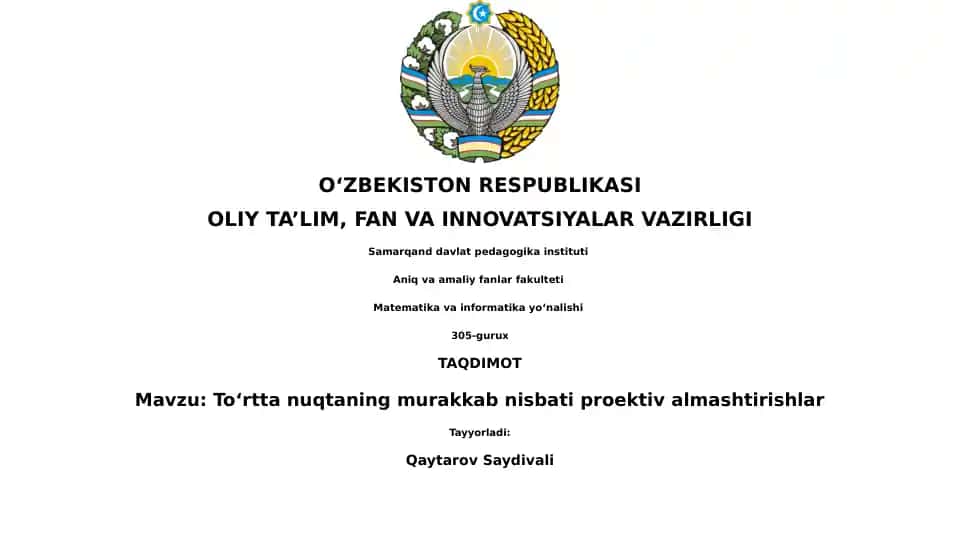 Toʻrtta nuqtaning murakkab nisbati proektiv almashtirishlar