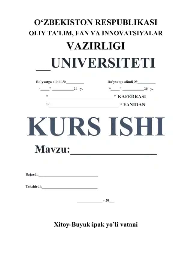 Buyuk ipak yo‘li vatani - Xitoy tarixi (Bitiruv malakaviy ishi)