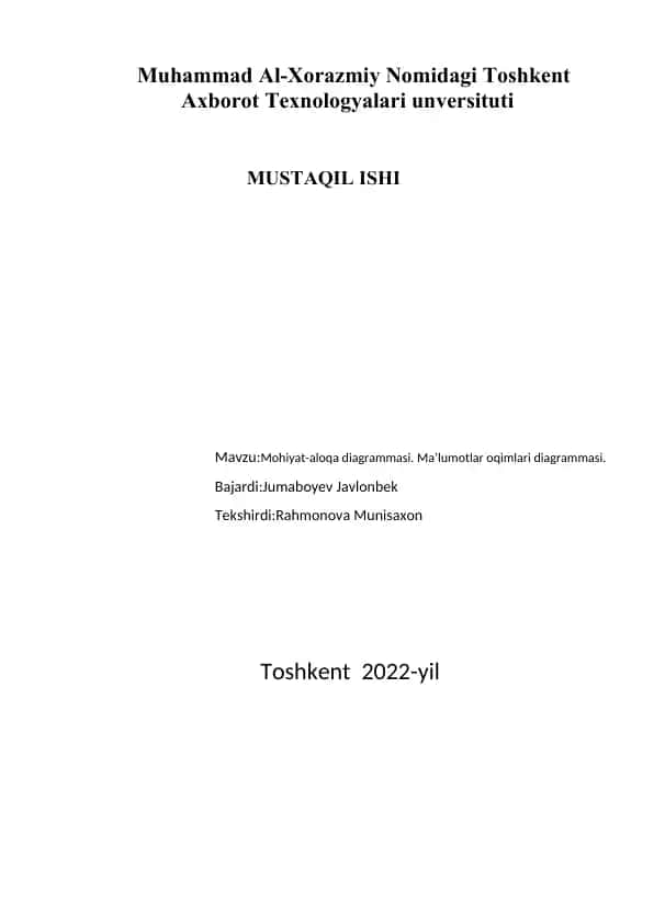 Mohiyat-aloqa diagrammasi. Ma'lumotlar oqimlari diagrammasi