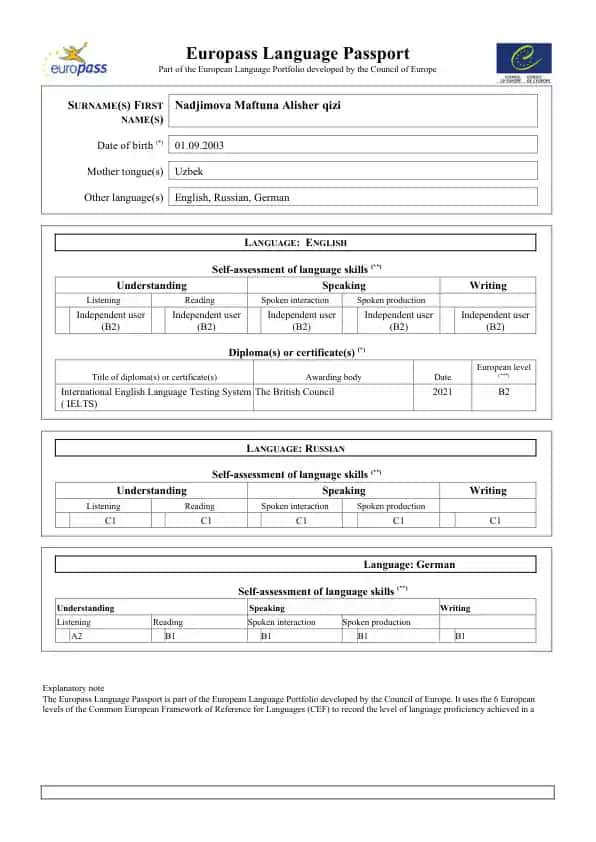 Europass Language Passport