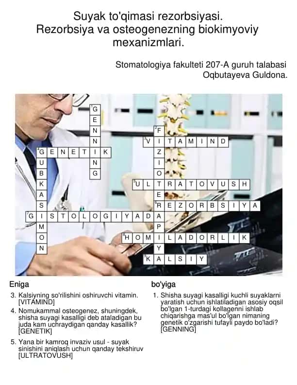 Suyak to'qimasi rezorbsiyasi va osteogenezning biokimyoviy mexanizmlari