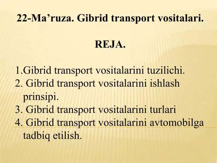 22-Ma’ruza. Gibrid transport vositalari