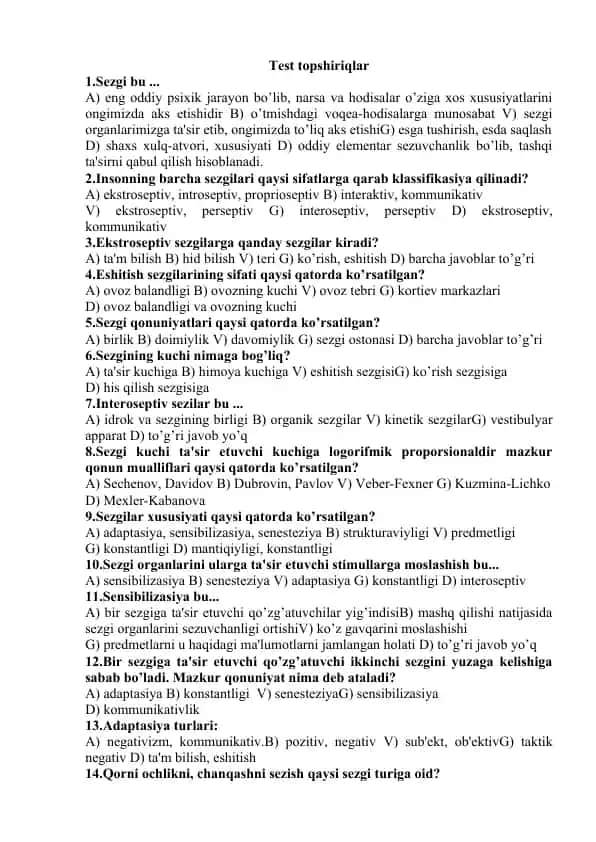 Sezgilarning Turlari