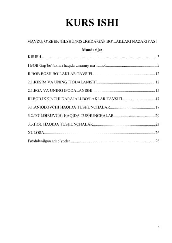 O‘ZBEK TILSHUNOSLIGIDA GAP BO‘LAKLARI NAZARIYASI