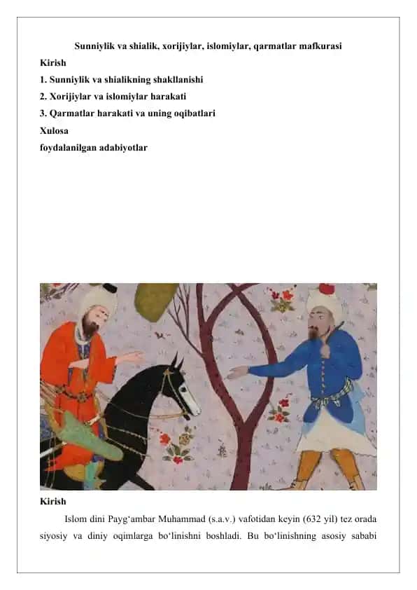 Sunniylik va shialik, xorijiylar, islomiylar, qarmatlar mafkurasi