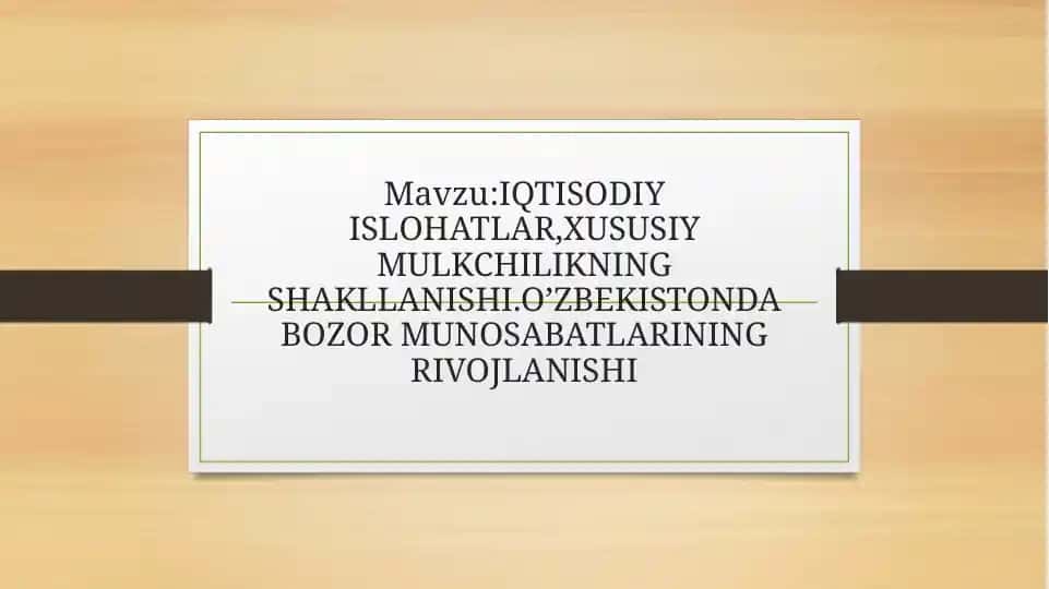 Bozor Munosabatlarining Shakllanishi