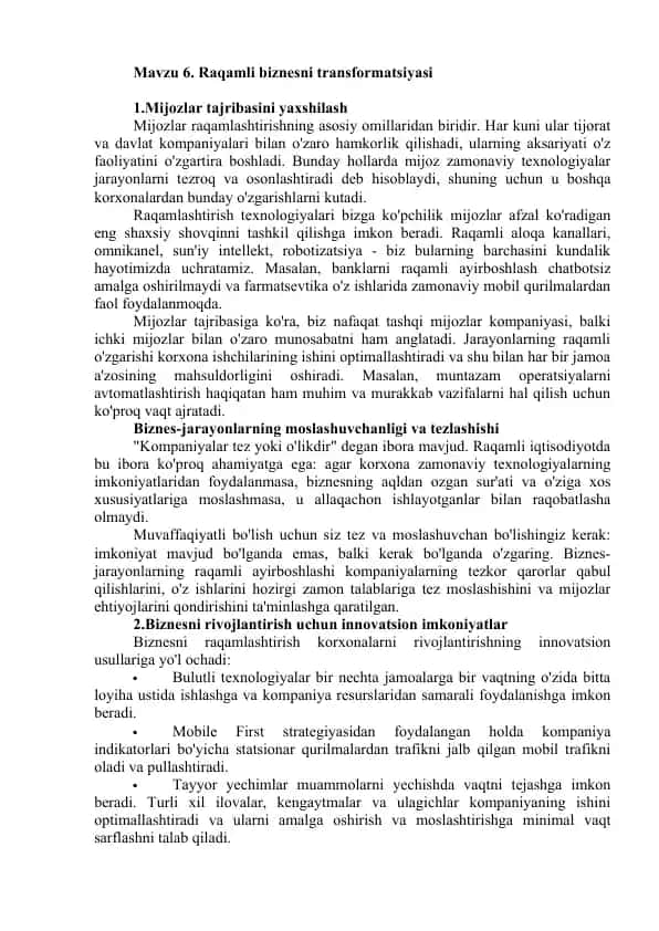 Raqamli biznesni transformatsiyasi