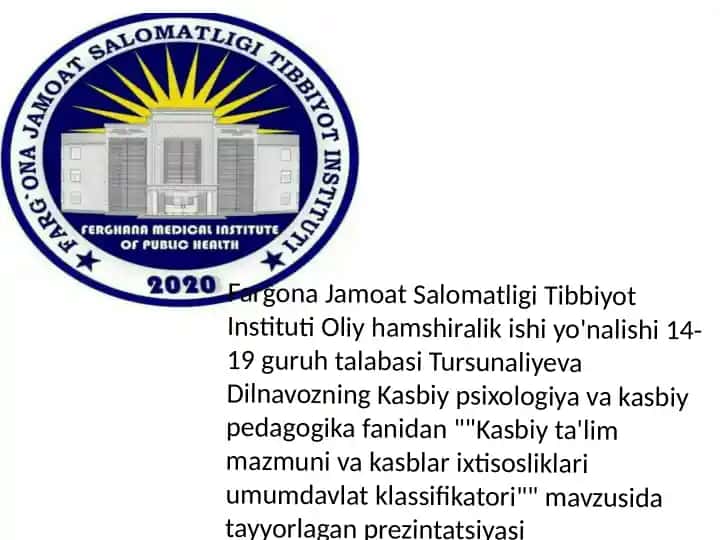 Kasbiy ta'lim mazmuni va kasblar ixtisosliklari umumdavlat klassifikatori