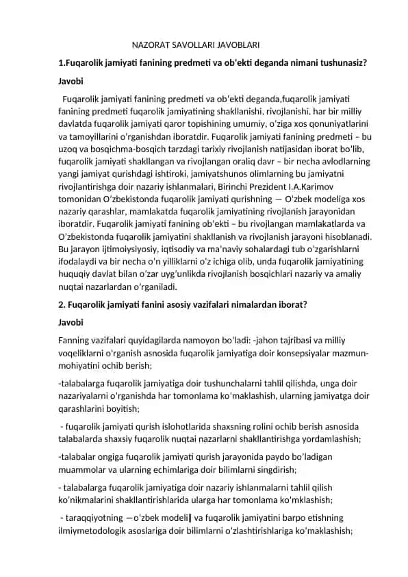 Fuqarolik jamiyati fanining predmeti va ob‘ekti