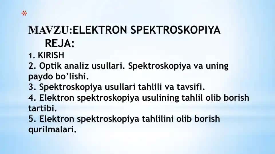 Elektron spektroskopiya bo‘yicha kurs ishi