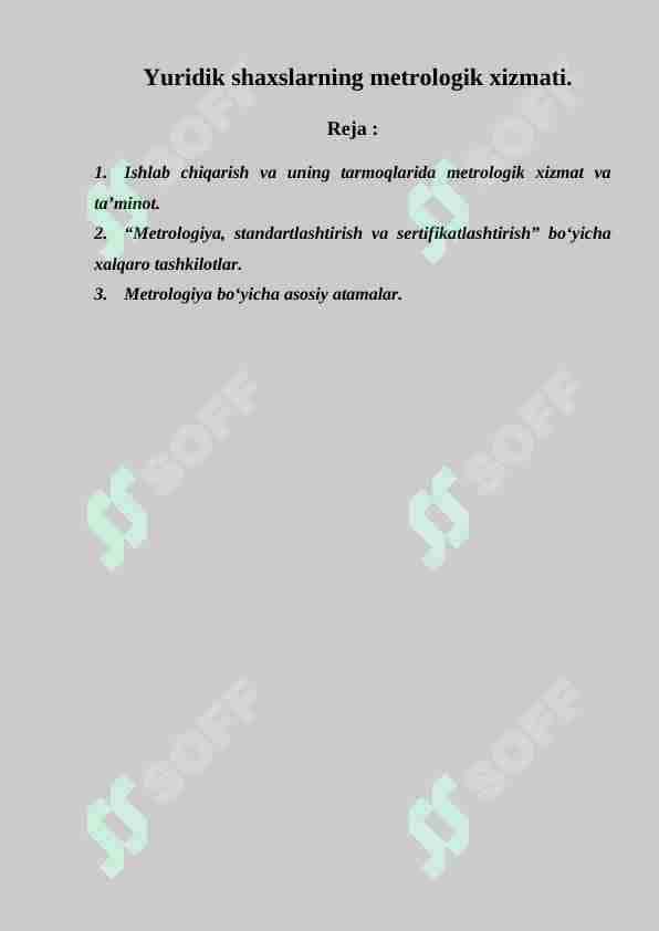 Yuridik shaxslarning metrologik xizmati