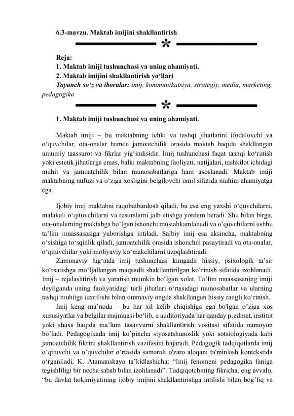 Maktab imijini shakllantirish