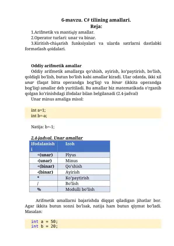 Arifmetik va mantiqiy amallar