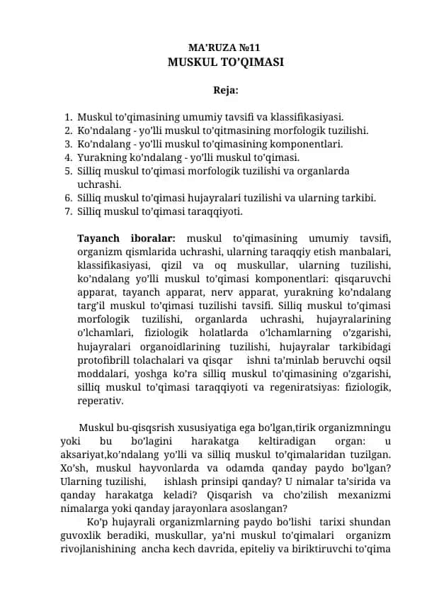 Muskul To‘qimasi
