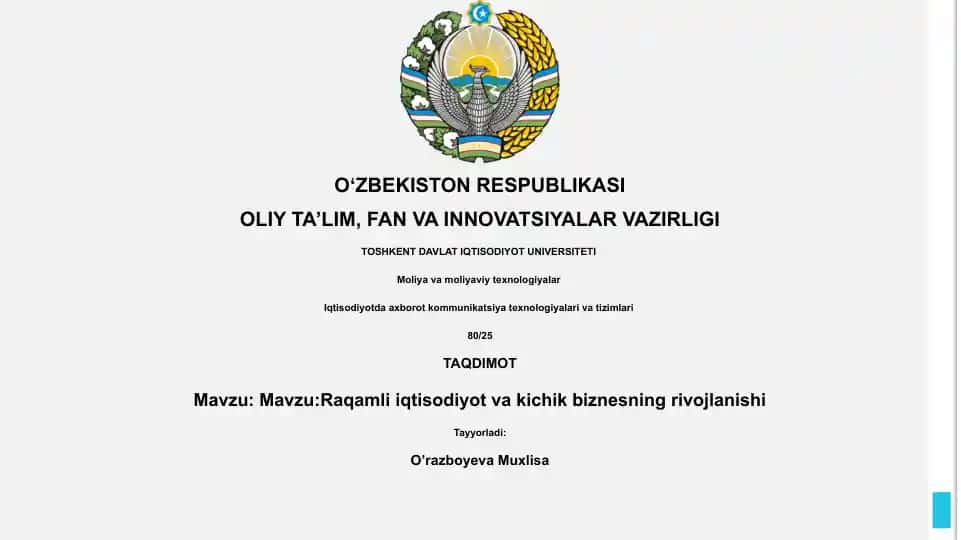 Raqamli iqtisodiyot va kichik biznesning rivojlanishi