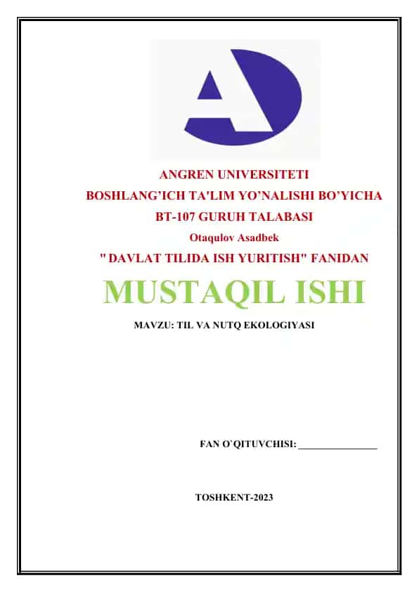 Davlat Tilida Ish Yuritish fanidan Mustaqil ishi