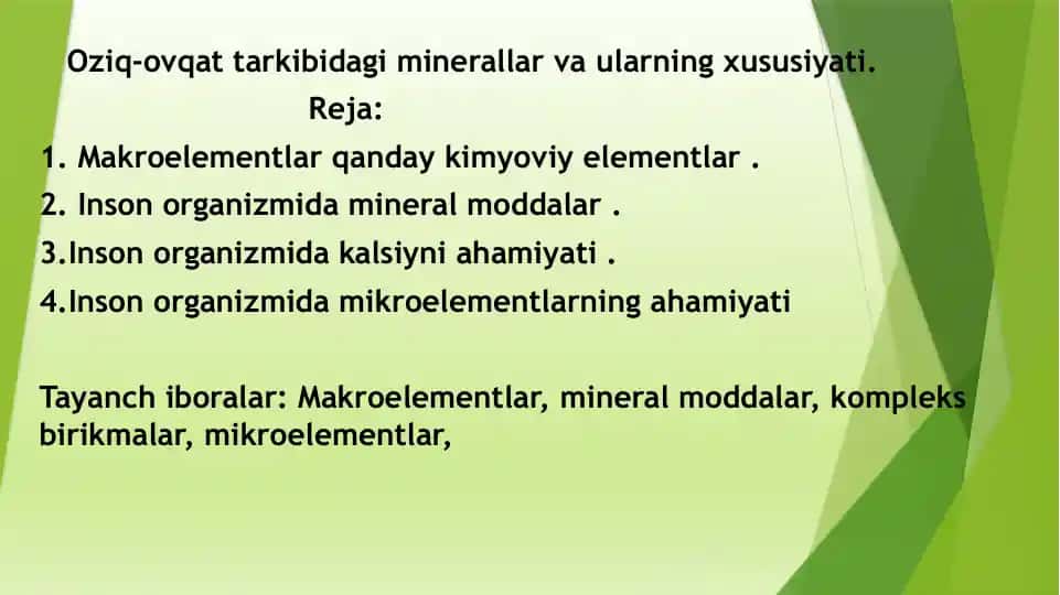 Oziq-ovqat tarkibidagi minerallar va ularning xususiyati
