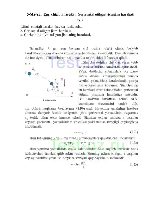 Gorizantal qiya otilgan jismning harakati