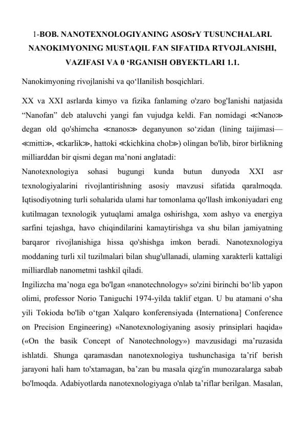 Nanotexnologiyani O‘rganish