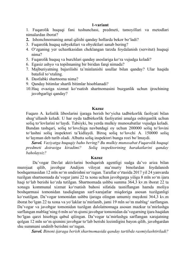 Fuqarolik huquqi fanining asosiy tushunchalari