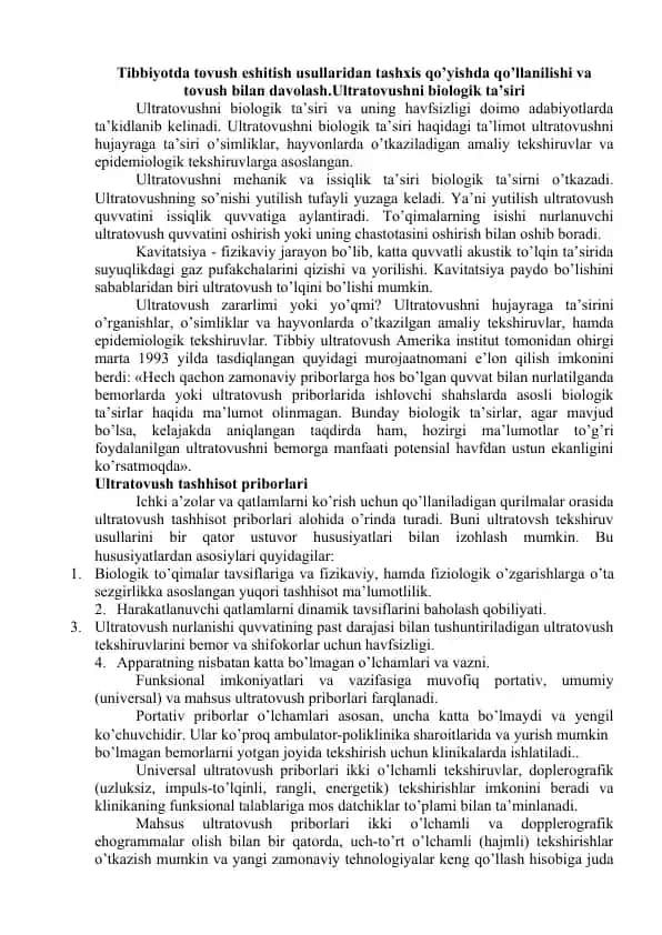 Tovush eshitish usullari va ultratovush ta'siri