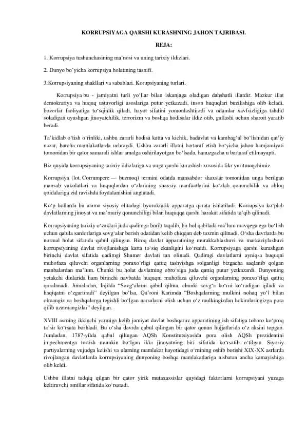Korrupsiyaga Qarshi Kurashning Jahon Tajribasi