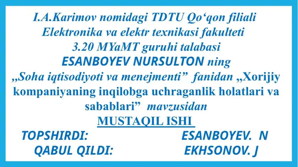 Kampaniya inqirozga uchrashi va sabablari
