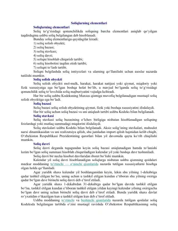 Soliqlarning elementlari