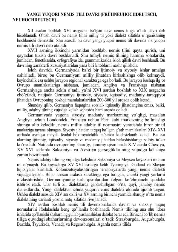 YANGI YUQORI NEMIS TILI DAVRI (FRÜHNEUHOCHDEUTSCH, NEUHOCHDEUTSCH)