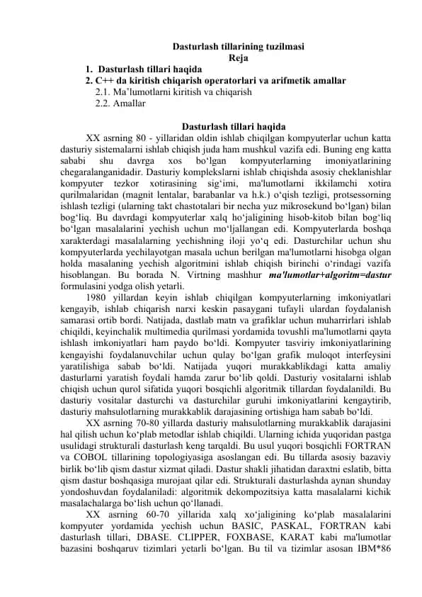 Dasturlash tillarining tuzilmasi