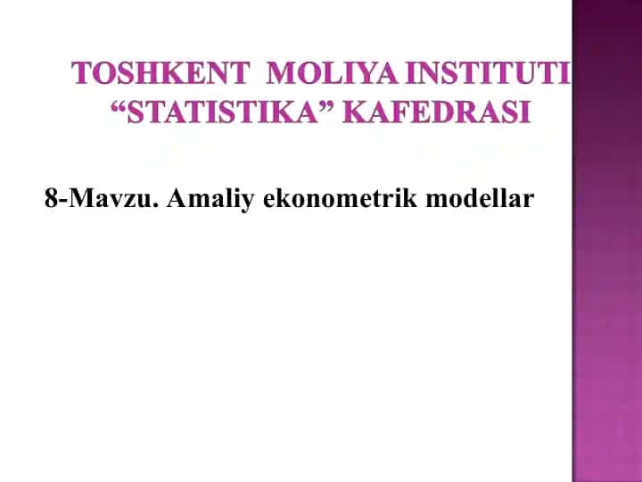 Amaliyekonometrik Modellar