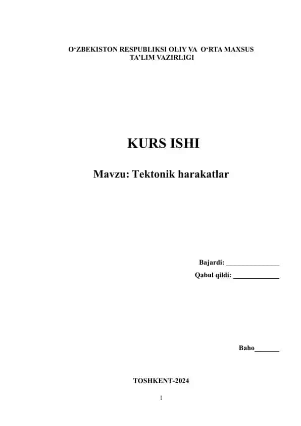 Tektonik harakatlar kurs ishi