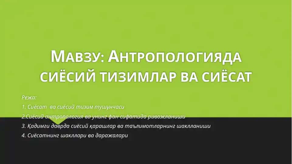 Антропологияда сиёсий тизимлар ва сиёсат