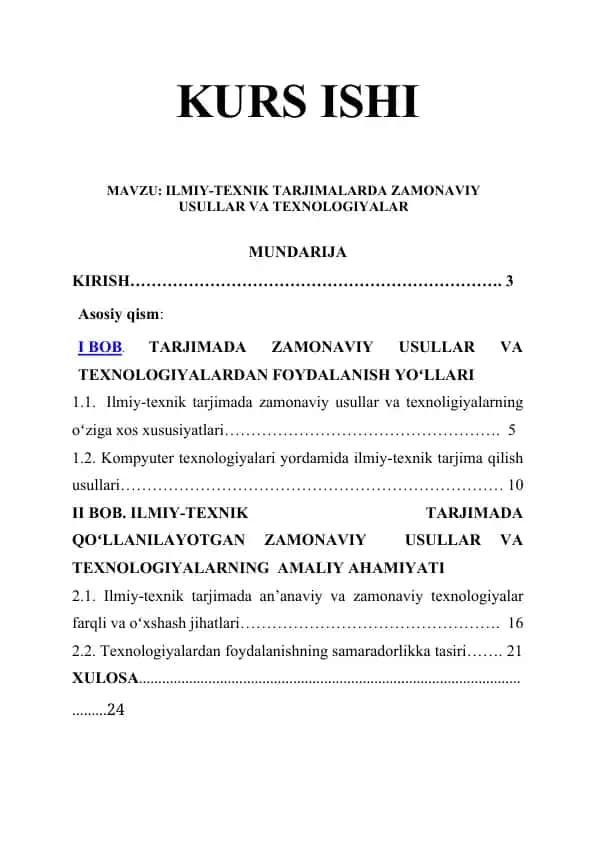 ILMIY-TEXNIK TARJIMALARDA ZAMONAVIY USULLAR VA TEXNOLOGIYALAR