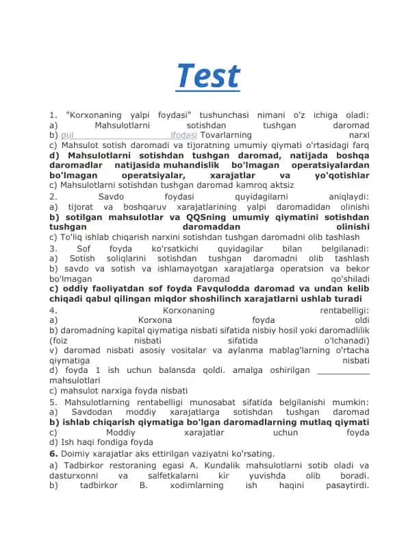 Korxonaning yalpi foydasi va rentabellik tushunchalari taqdimoti