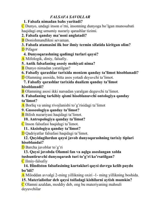 Falsafa Savollari