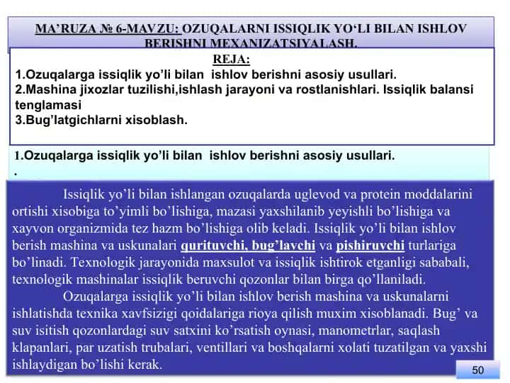 Ozuqalarga issiqlik yo’li bilan ishlov berish